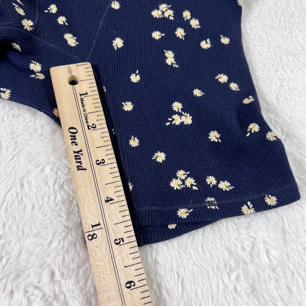 Skims Navy Blue Daisy Floral Ribbed Cotton Boxer Shorts XXS Loungewear Sleepwear